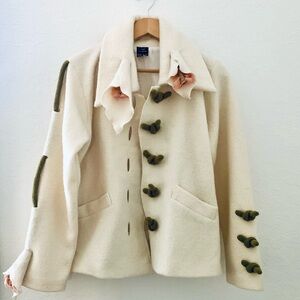 Anthro Wool Cream Floral Rose Jacket